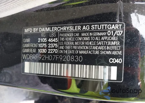 2007 Mercedes-Benz C 280 Luxury 4Matic из США, поврежденный, VIN WDBRF92H07F920830